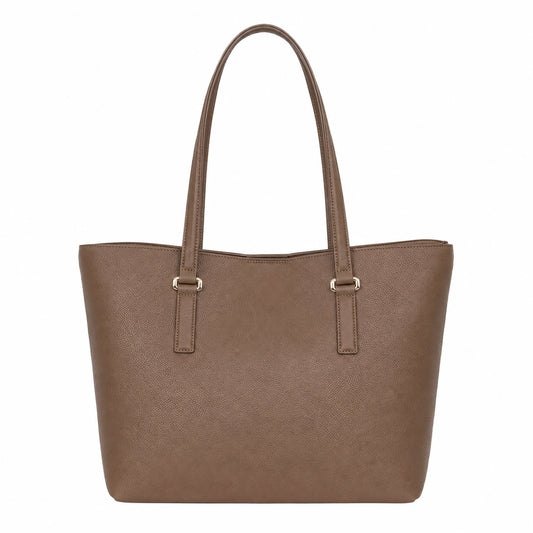 Bagvi Brown Faux Leather Tote Shoulder Handbag
